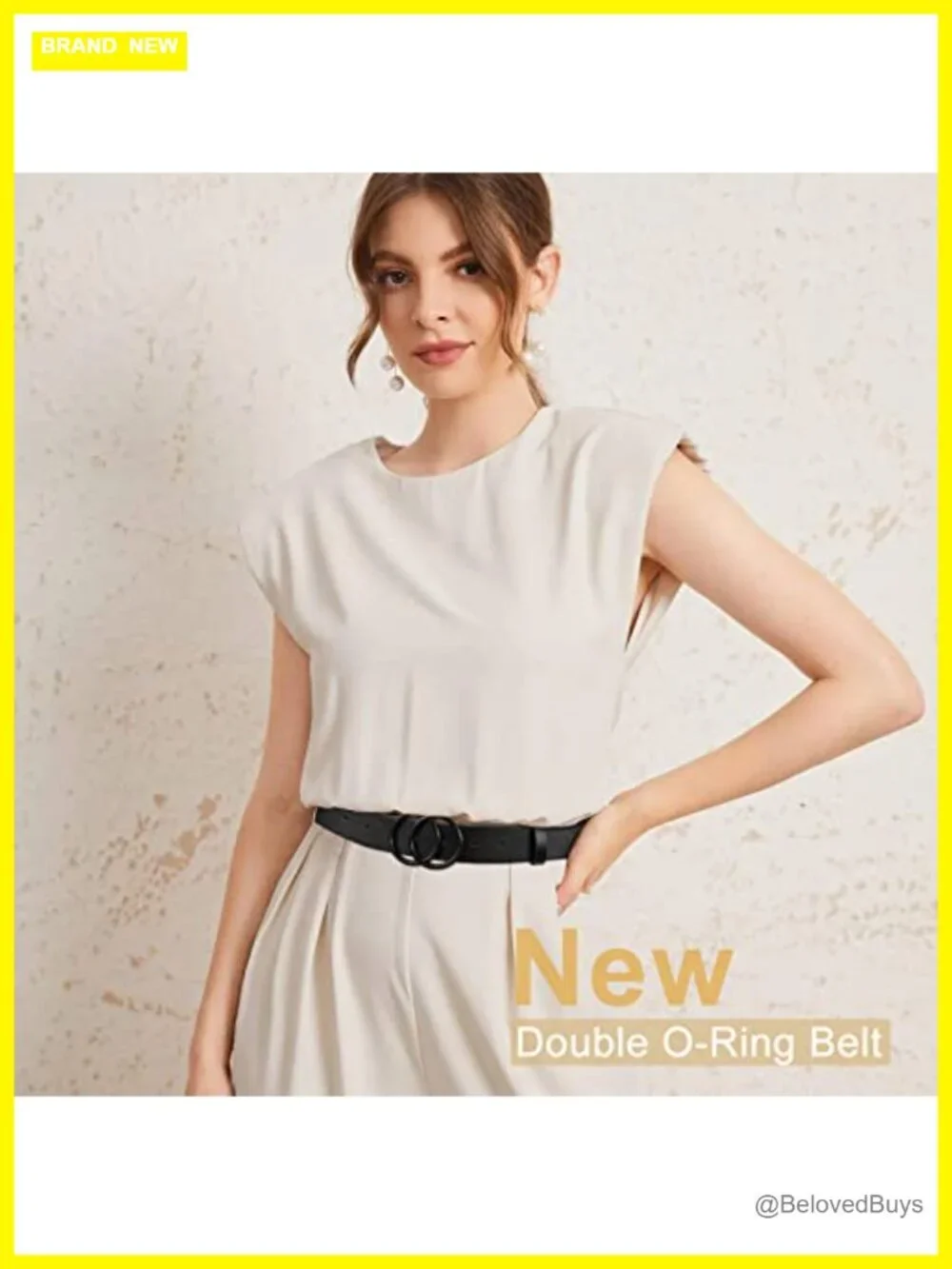Women Faux Leather Double O-Ring Belt for Jeans Dress